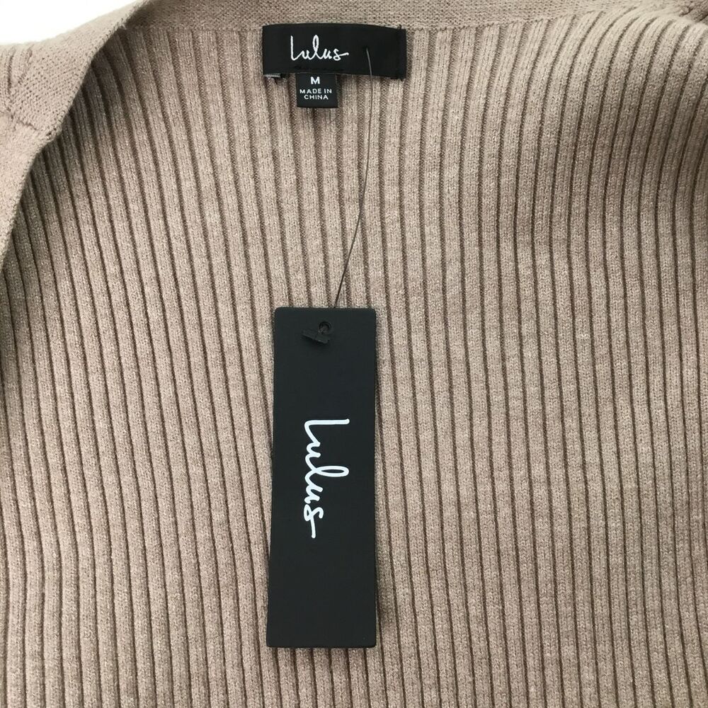 Lulus Iconic Comfort Sweater Dress Womens Medium Taupe Ribbed Surplice Wrap NEW - Picture 10 of 13